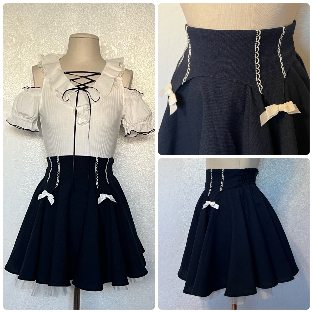 Secret Honey Nautical Corset Skirt with Bow Details in Navy and White